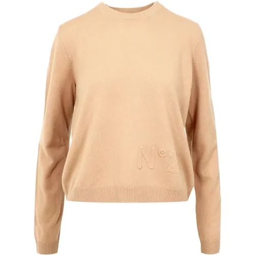 Round-neck Knitwear, female, , Size: XL Solid Color Sweater with Long Sleeves - N21 - Modalova