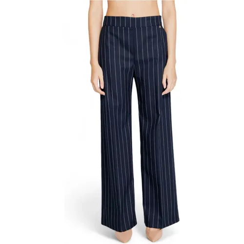 Wide Trousers, female, , Size: XS Pinstripe Zip Trousers - RINASCIMENTO - Modalova