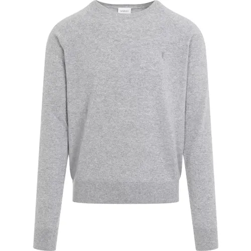 Cashmere Knitwear, male, , Size: XL Luxurious Grey Cashmere Sweater Aw24 - Saint Laurent - Modalova