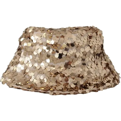 Hats, female, , Size: ONE SIZE Gold Sequin Bucket Hat - Dolce & Gabbana - Modalova