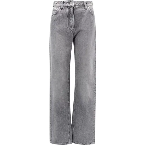 Grey Cotton Trousers Straight Leg , female, Sizes: W26 - Versace - Modalova