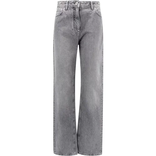 Grey Cotton Trousers Straight Leg , female, Sizes: W26, W27 - Versace - Modalova