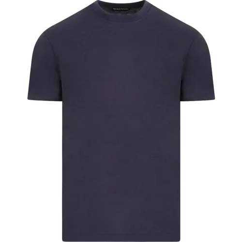 Blau Crew Neck T-Shirt , Herren, Größe: L - Tom Ford - Modalova