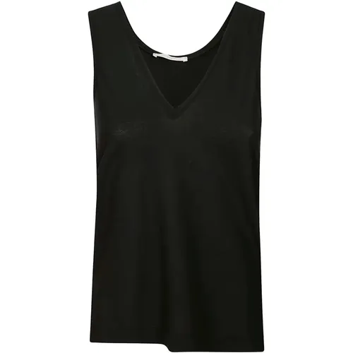 Schwarzes Baumwoll Tank Top mit V-Ausschnitt , Damen, Größe: L - Zanone - Modalova