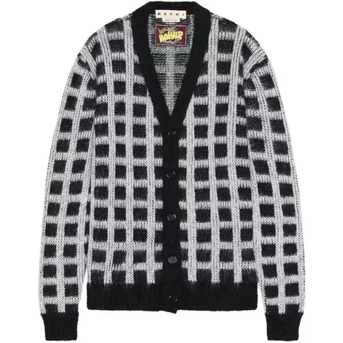 Cardigans, male, , Size: M Check Fuzzy Cardigan - Marni - Modalova