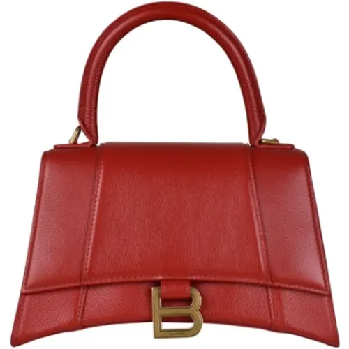 Rote Körnige Leder Hourglass Handtasche - Balenciaga - Modalova