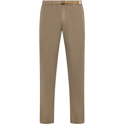 Cotton Linen Blend Trousers with Belt , male, Sizes: M - White Sand - Modalova