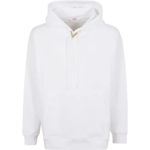 Hoodies, male, , Size: XS Cotton Hooded Sweatshirt with V Detail - Valentino Garavani - Modalova