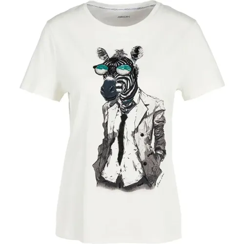 Offwhite T-Shirt mit 3D Zebra Applikation , Damen, Größe: M - Marc Cain - Modalova