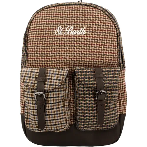 Backpacks, female, , Size: ONE SIZE Wool-Effect Plaid Backpack with Prince of Wales Pattern - MC2 Saint Barth - Modalova