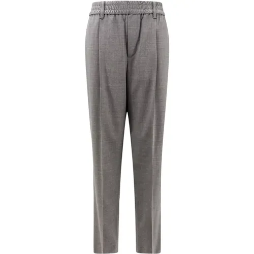 Grey Wool Trousers Elastic Waistband , female, Sizes: L - BRUNELLO CUCINELLI - Modalova