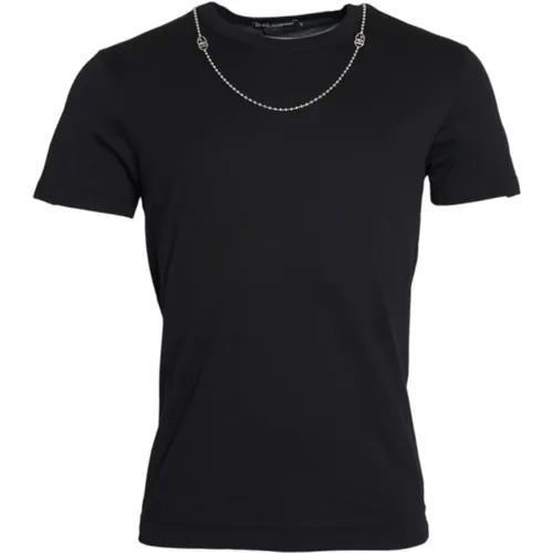 Cotton Silver Chain T-Shirt , female, Sizes: S - Dolce & Gabbana - Modalova