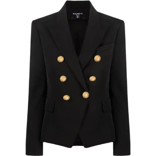 Schwarze Jacken für Männer,Klassische Jacke mit sechs Knöpfen - Balmain - Modalova