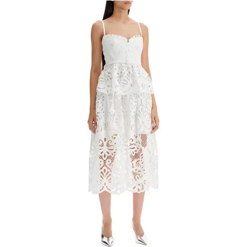 Weiße Spitzen-Bustier-Peplum-Kleid mit Gürtel , Damen, Größe: 2XS - Self Portrait - Modalova
