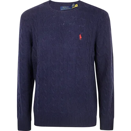 Navy Crew Neck Pullover Sweater , Herren, Größe: L - Ralph Lauren - Modalova