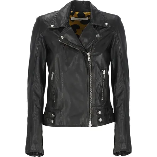 Schwarze Leder Bikerjacke Frau - Bully - Modalova