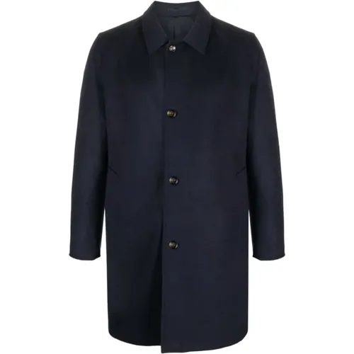 Single-Breasted Coats, male, , Size: 2XL Navy Cashmere Coat - Kired - Modalova