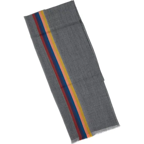 Winter Scarves, male, , Size: ONE SIZE Striped Wool Scarf Grey Frayed Trim - Paul Smith - Modalova