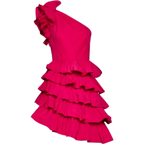 Fuchsia One-Shoulder Ruffled Kleid - Marchesa - Modalova