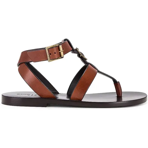 Braune Ledersandalen mit Knöchelschnalle - Saint Laurent - Modalova