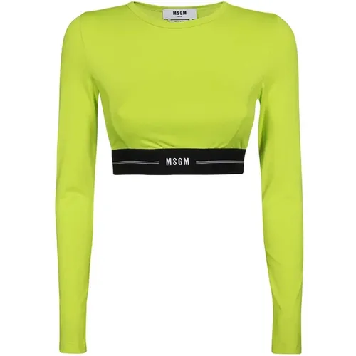 Long Sleeve Tops, female, , Size: XS Logo Detail Crop Top - Msgm - Modalova