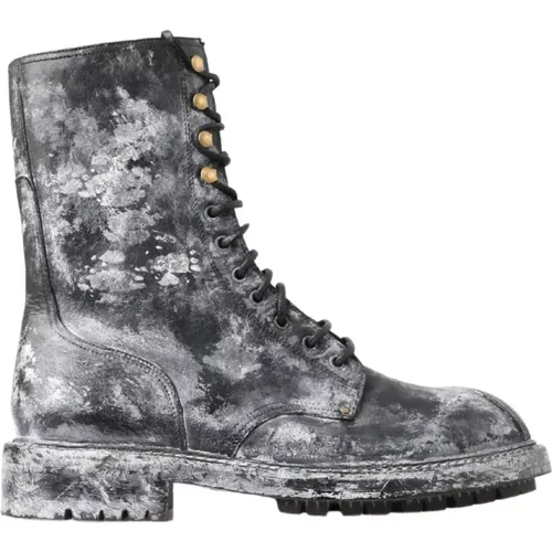 Chic Lace-Up Boots Grey-White , male, Sizes: 5 1/2 UK, 7 UK, 6 UK - Dolce & Gabbana - Modalova