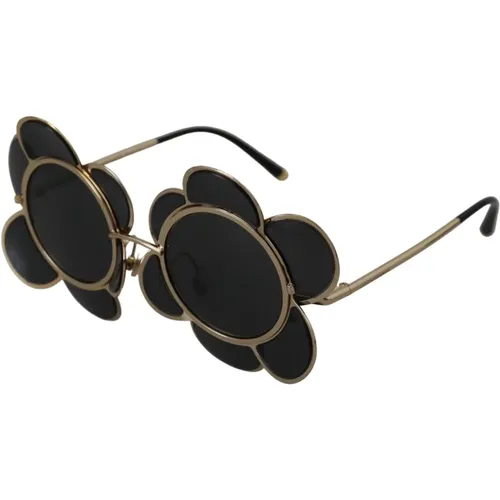Blumenförmige Sonnenbrille Schwarz Gold Frauen , Damen, Größe: ONE Size - Dolce & Gabbana - Modalova
