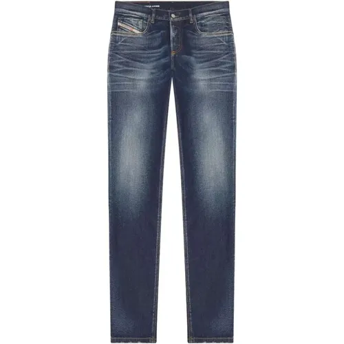 Cotton Jeans, Stretch, Dark Wash, Low Waist, Straight Leg , male, Sizes: W36 - Diesel - Modalova