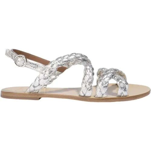 Flat Sandals, female, , Size: 6 US Silver Leather Flat Sandals - Anaki - Modalova