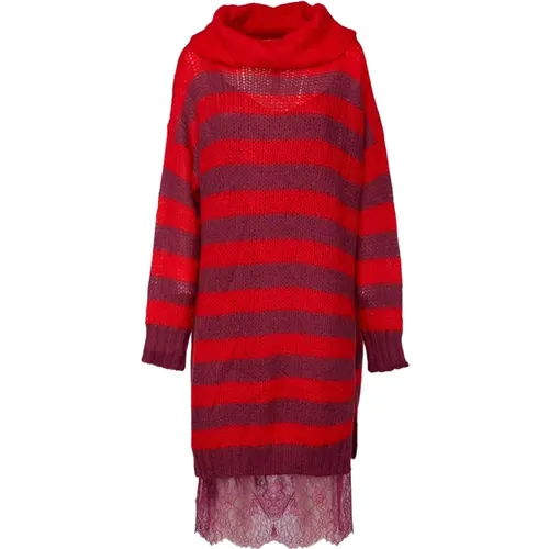 Striped Mohair Dress with Lace , female, Sizes: S - Twinset - Modalova