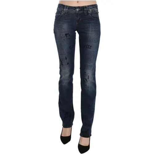 Blaue Zeitungsprint Skinny Denim Hose - John Galliano - Modalova