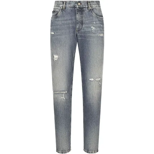 Light Distressed Cotton Jeans , male, Sizes: 2XL, XS, M, L, 3XL, S, XL - Dolce & Gabbana - Modalova