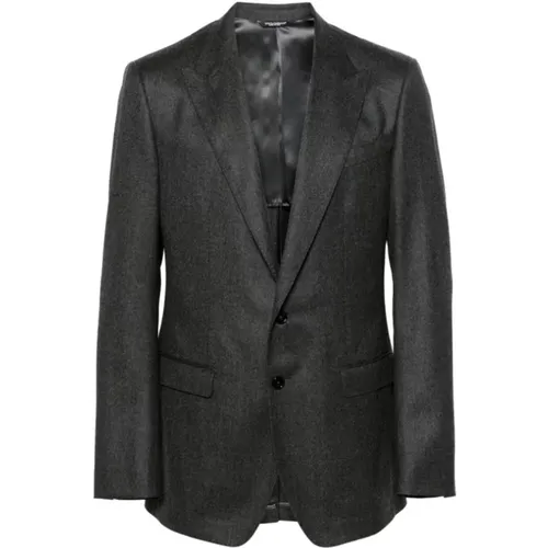 Grey Wool Blazer with Peak Lapels , male, Sizes: M, 2XL - Dolce & Gabbana - Modalova