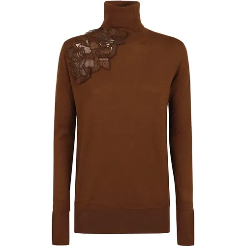 High Neck Sweater in Toffee , female, Sizes: XS, S - Ermanno Scervino - Modalova