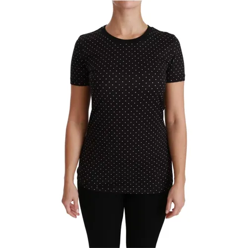 Schwarzes gepunktetes Crewneck-Baumwoll-T-Shirt , Damen, Größe: 3XS - Dolce & Gabbana - Modalova