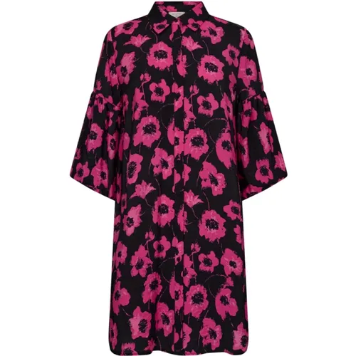 Floral Print Dress with Button Closure and Balloon Sleeves , female, Sizes: S - Freequent - Modalova
