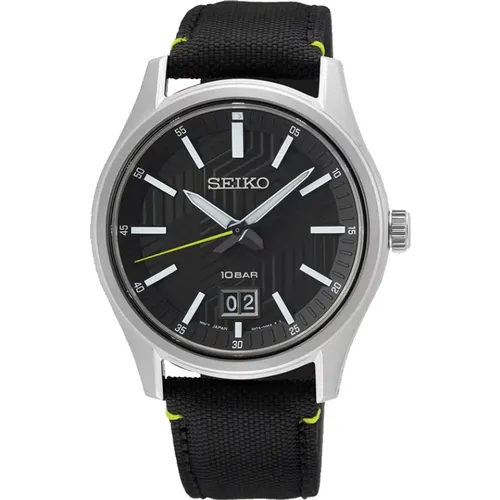 Watches, male, , Size: ONE SIZE Quartz Watch with Dial and Leather Strap - Seiko - Modalova