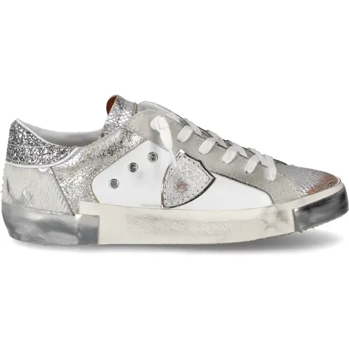 Silber Glitzer Sneaker , Damen, Größe: 36 EU - Philippe Model - Modalova