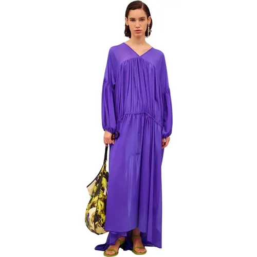 Ruffled Long Sleeve Georgette Dress , female, Sizes: 2XS, XS - Erika Cavallini - Modalova