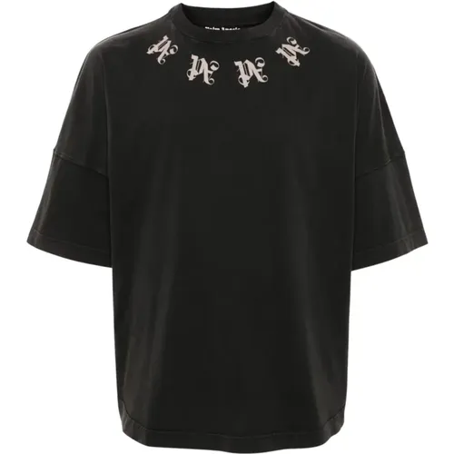 Monogram Jersey Tee with Logo Print , male, Sizes: L - Palm Angels - Modalova