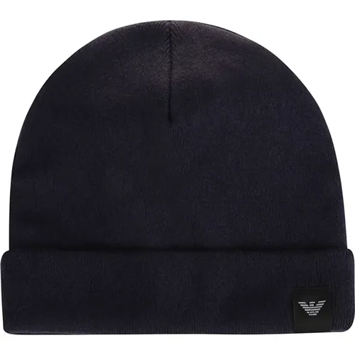 Beanies, male, , Size: M Navy Logo-Patch Beanie - Emporio Armani - Modalova