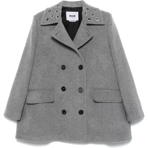 Grey Wool Blend Double-Breasted Coat , female, Sizes: XS - Msgm - Modalova