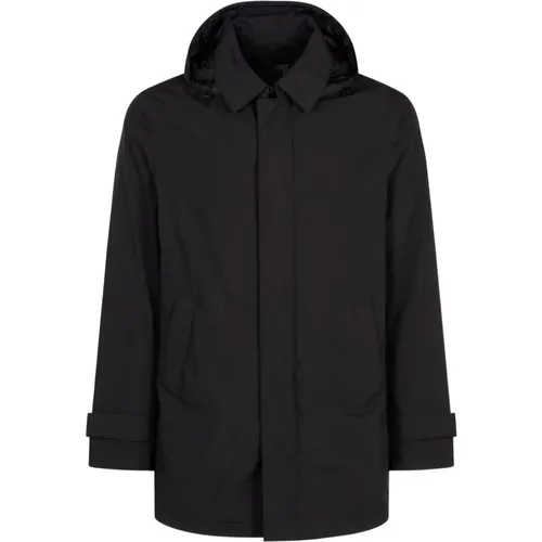 Winter Jackets, male, , Size: 6XL Hooded Jacket with Concealed Fastening - Herno - Modalova