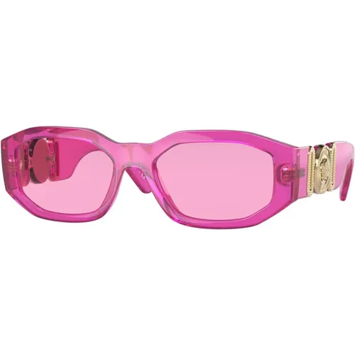 THE Clans Sunglasses in Transparent Fuchsia , female, Sizes: 53 MM - Versace - Modalova