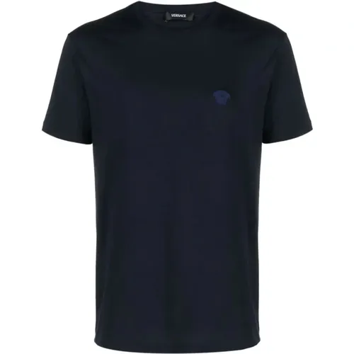 Medusa Cotton T-Shirt Navy , male, Sizes: L - Versace - Modalova