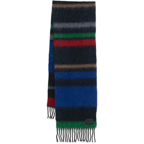 Winter Scarves, male, , Size: ONE SIZE Blue Striped Wool Blend Scarf - Paul Smith - Modalova