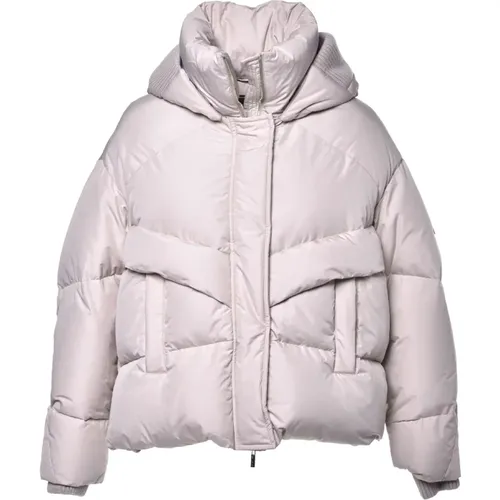 Down jacket in taupe nylon , female, Sizes: L - Baldinini - Modalova