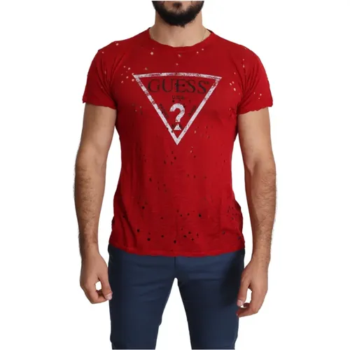 Cotton Logo Print Men Casual Top Perforated T-shirt - Guess - Modalova
