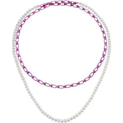 Doppelkette mit Perlen und fluo Finish,Handgemachtes Doppelhalskette mit Perlen - Eéra - Modalova
