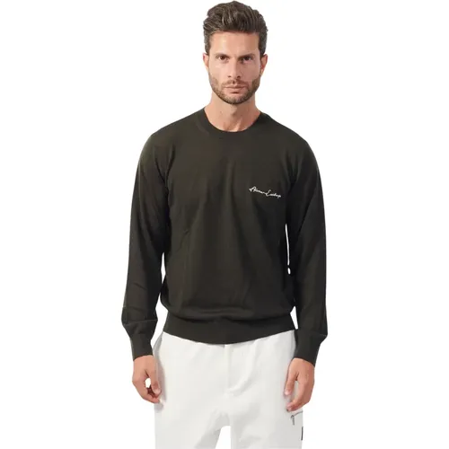 Grüner Wollmischpullover Gerippte Details , Herren, Größe: L - Armani Exchange - Modalova